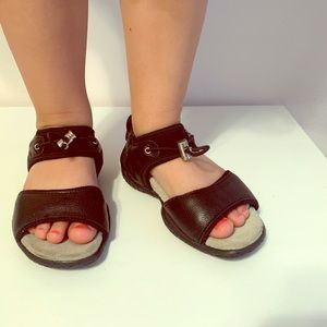Prada unisex black leather children’s sandals